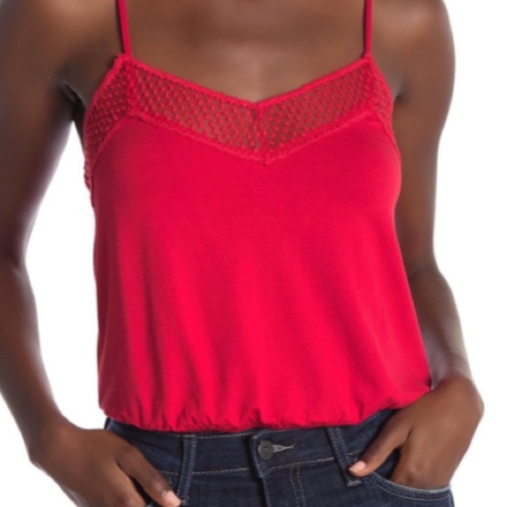 HIATUS Lace Swiss Dot Cami Red Sleeveless Red LARGE Adjustable Straps Chic NWOT